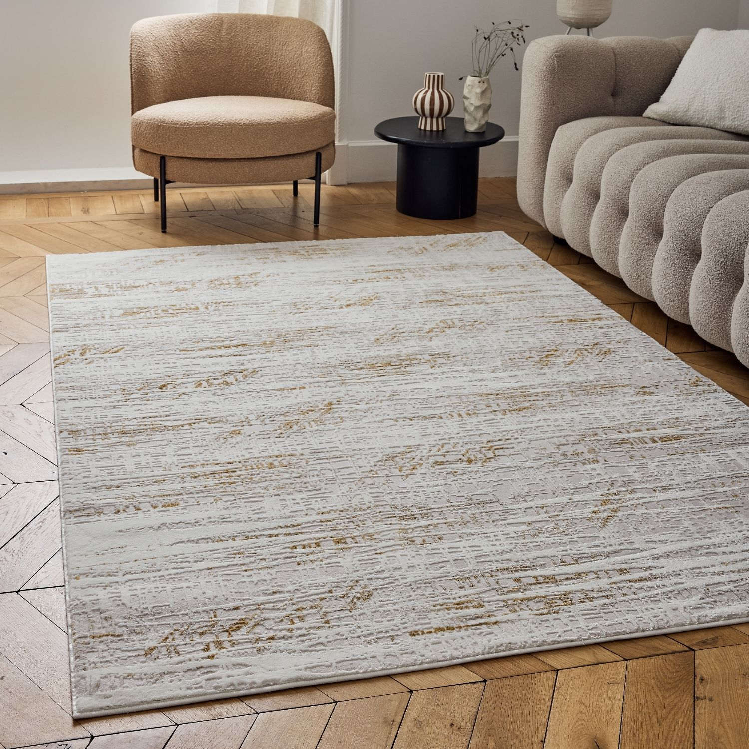 Carmel Cream - Gold Abstract Rug | 6030 - Bargainia.com - 