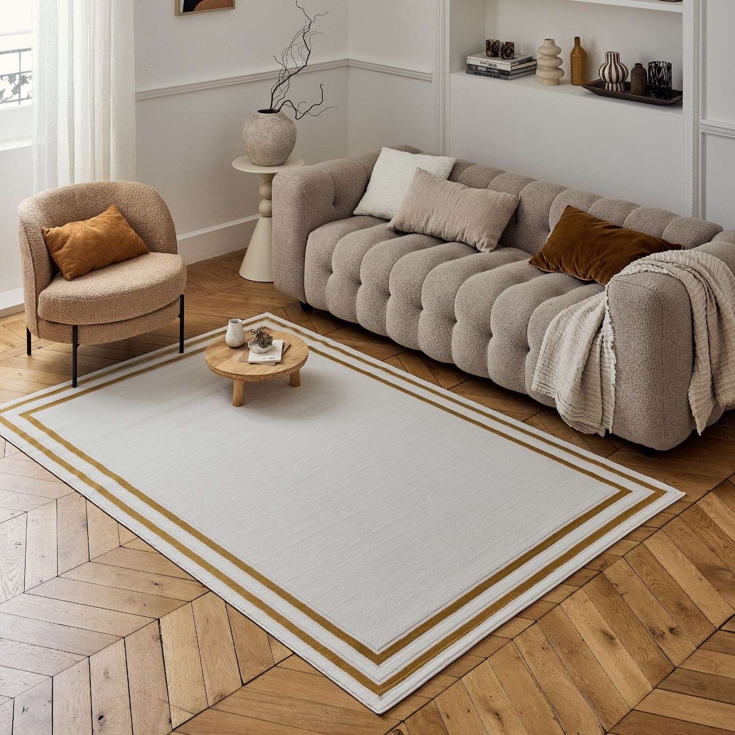 Carmel Cream - Gold Bordered Rug | 6060 - Bargainia.com - 