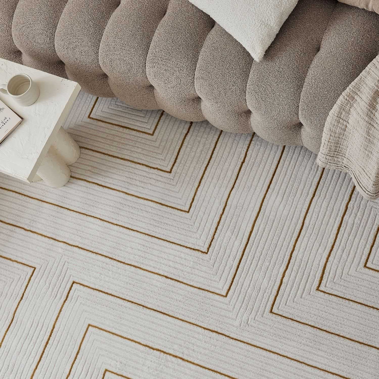 Carmel Cream - Gold Geometric Rug | 6040 - Bargainia.com - 5056584582154 - CRM-CGL-80x150