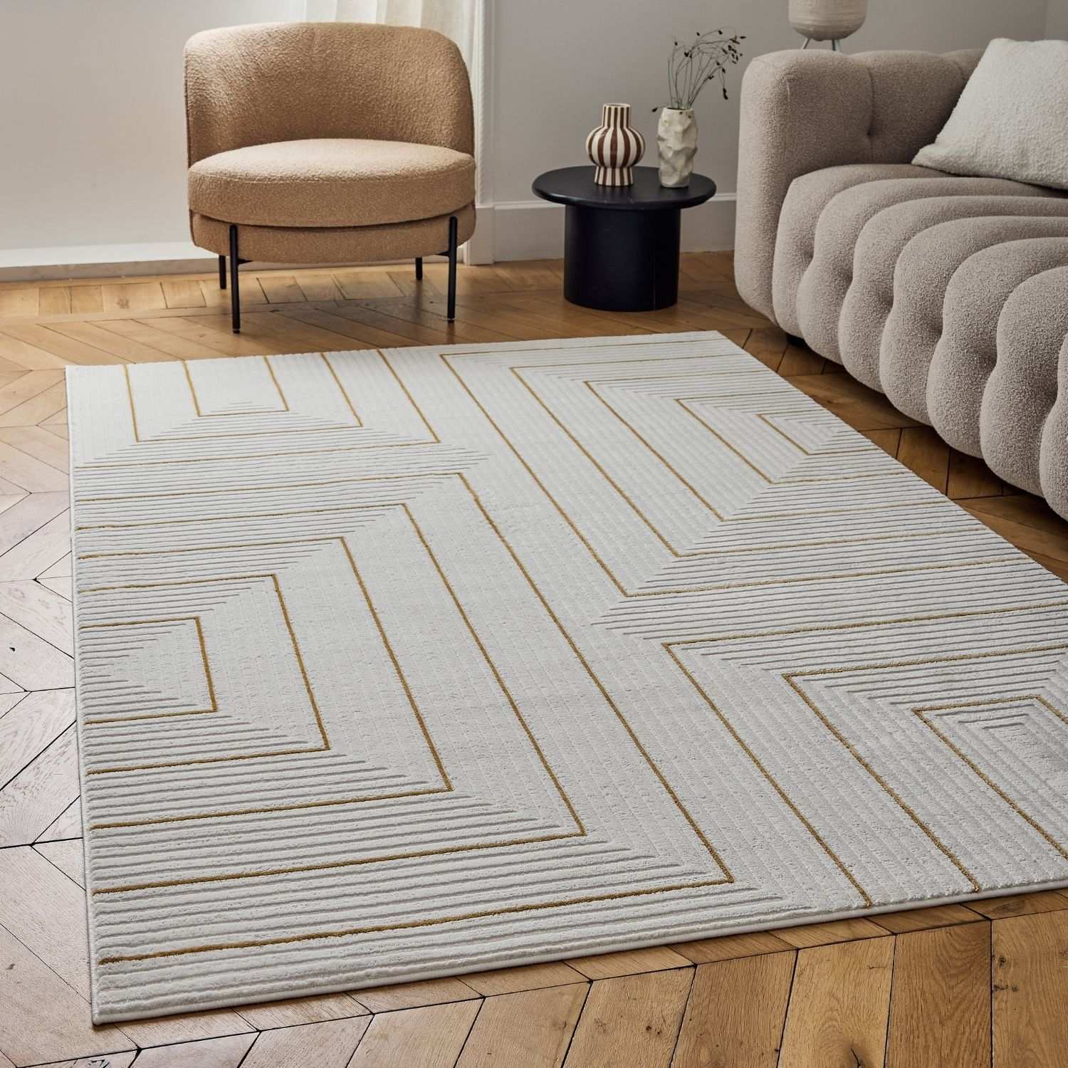 Carmel Cream - Gold Geometric Rug | 6040 - Bargainia.com - 5056584582154 - CRM-CGL-80x150