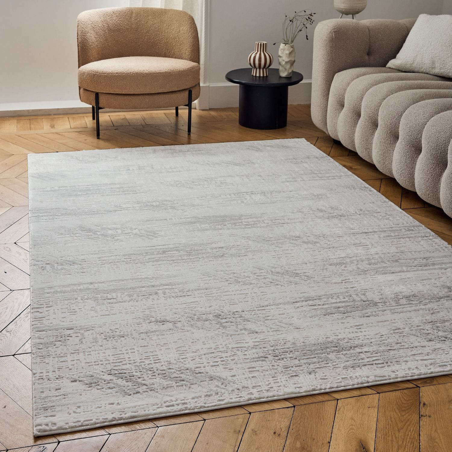 Carmel Cream - Grey Abstract Rug | 6030 - Bargainia.com - 5056584582062 - CRM-CGR-80x150