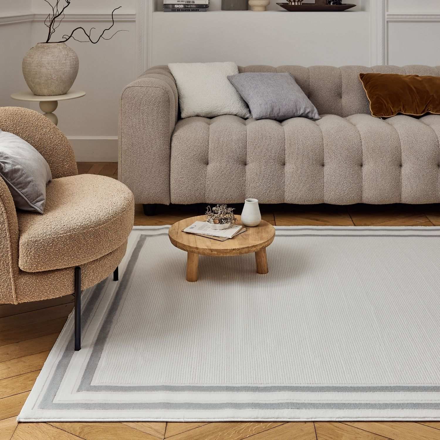 Carmel Cream - Grey Bordered Rug | 6060 - Bargainia.com - 