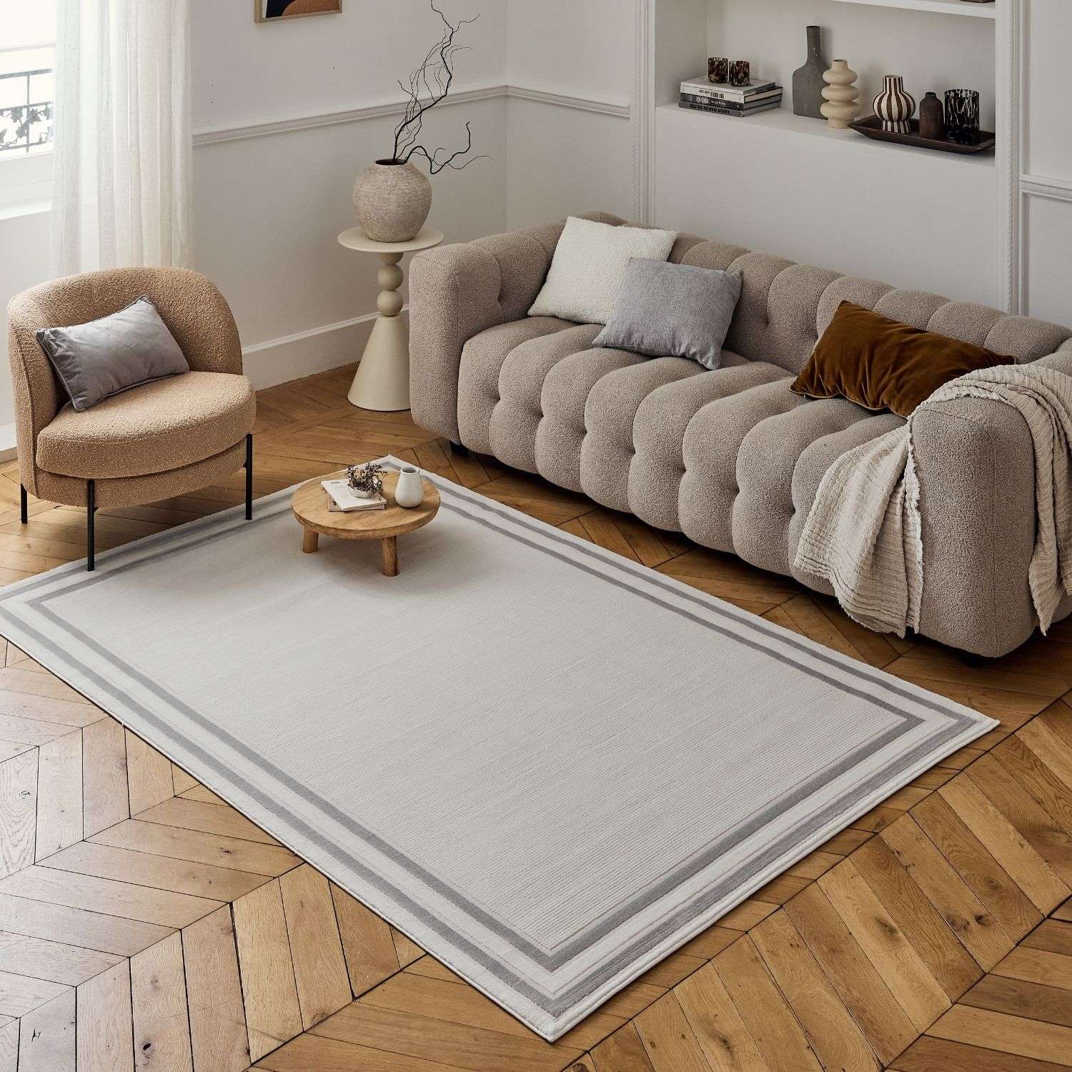Carmel Cream - Grey Bordered Rug | 6060 - Bargainia.com - 5056584582208 - CRM-GRY-80x150
