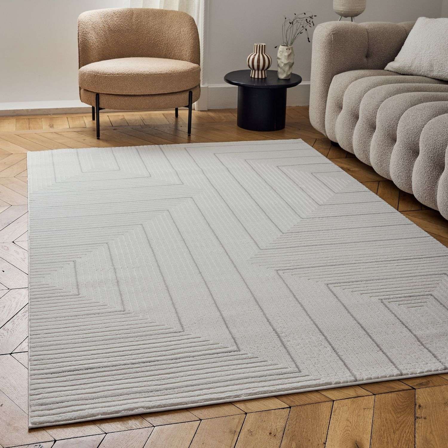 Carmel Cream - Grey Geometric Rug | 6040 - Bargainia.com - 5056584582123 - CRM-GRE-80x150
