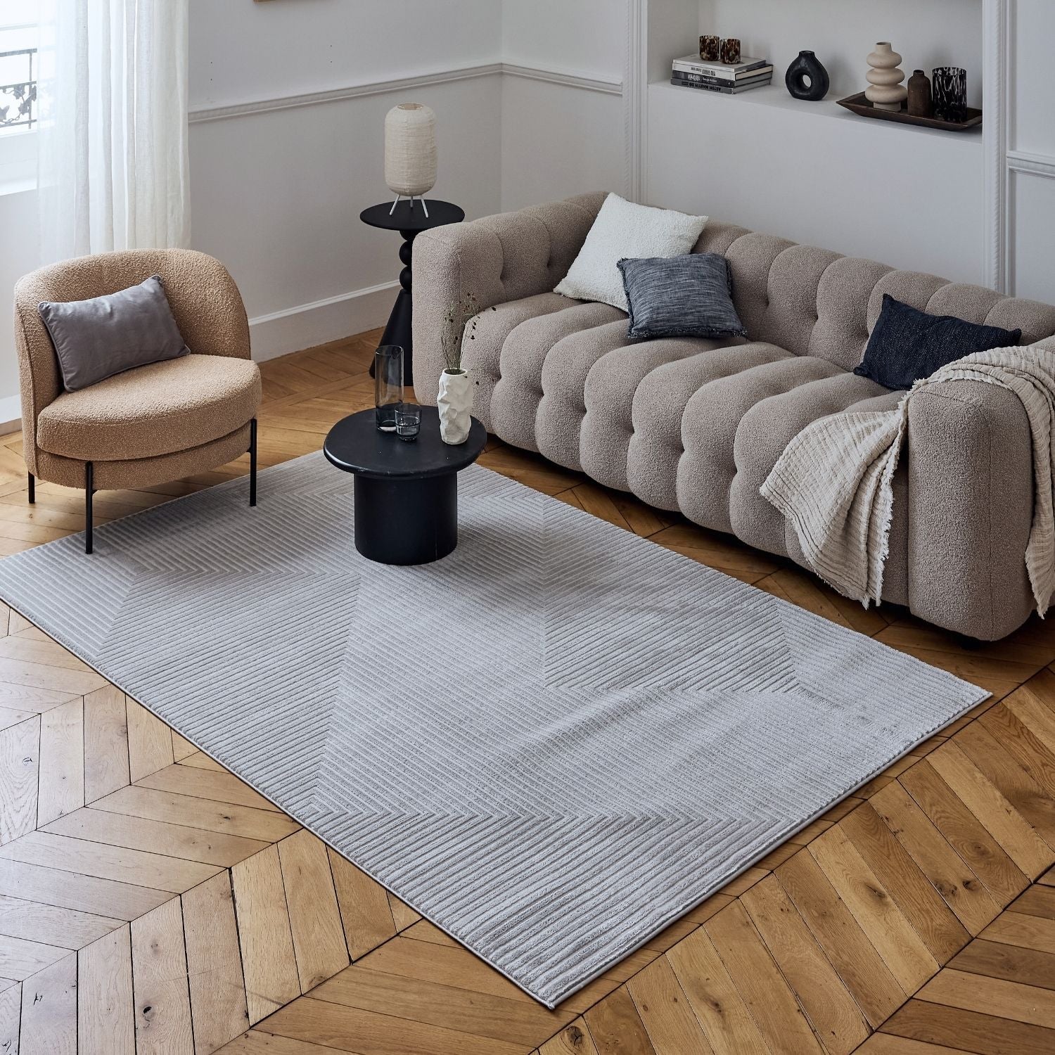 Carmel Grey - Cream Geometric Rug | 6050 - Bargainia.com - 5056584582178 - CRM-GY-80x150