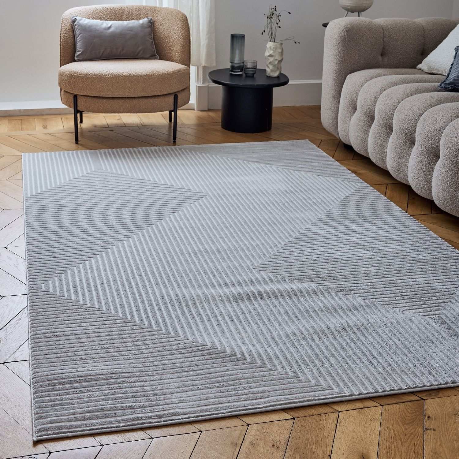 Carmel Grey - Cream Geometric Rug | 6050 - Bargainia.com - 5056584582178 - CRM-GY-80x150