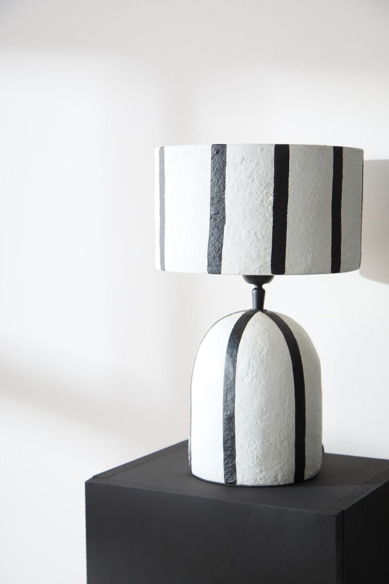 Carta Black and White Stripe Papier Mache Table Lamp - Bargainia.com - 5063227014972