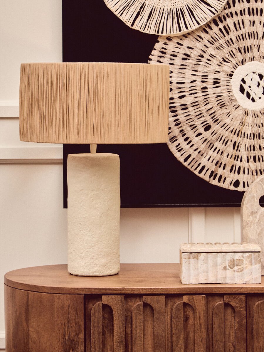 Carta Natural Papier Mache Table Lamp With Natural Raffia Shade - Bargainia.com - 5063227015030