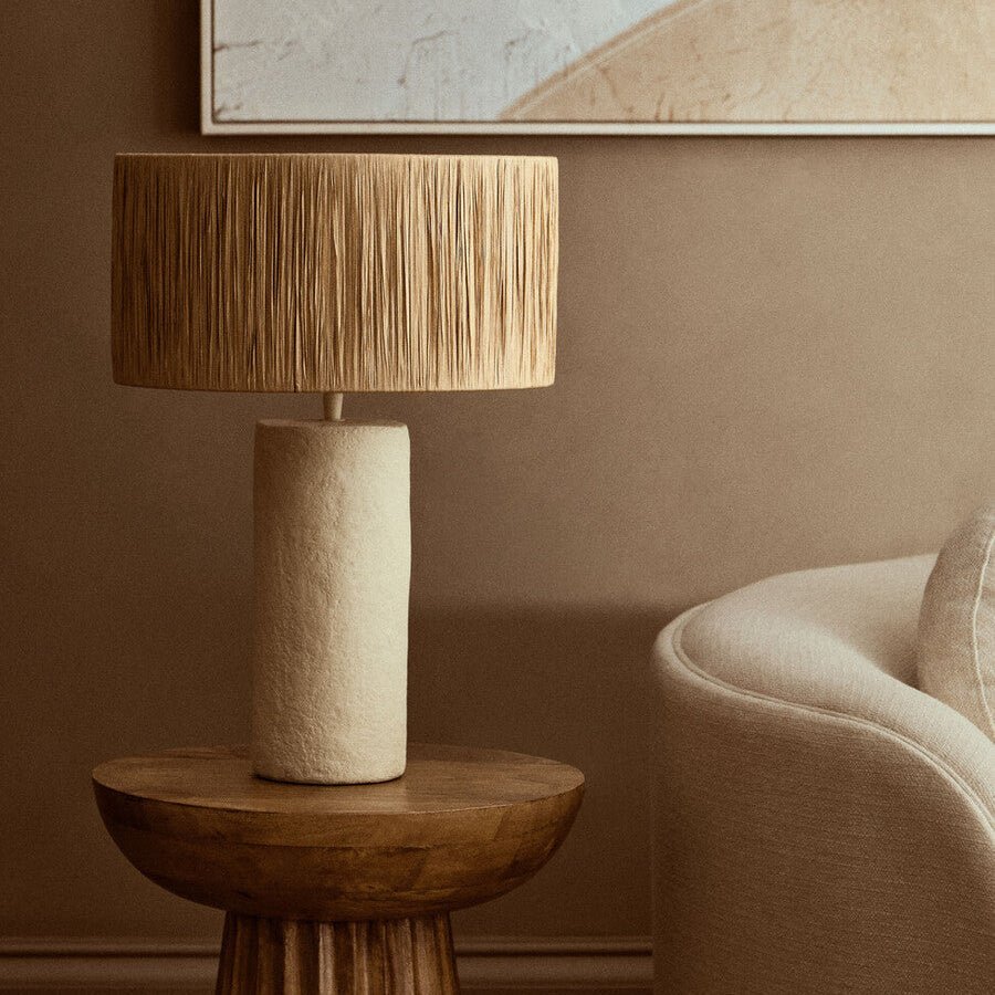 Carta Natural Papier Mache Table Lamp With Natural Raffia Shade - Bargainia.com - 5063227015030