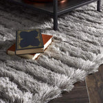 Carved Glamour Silver Grey Shaggy Rug - Bargainia.com - 