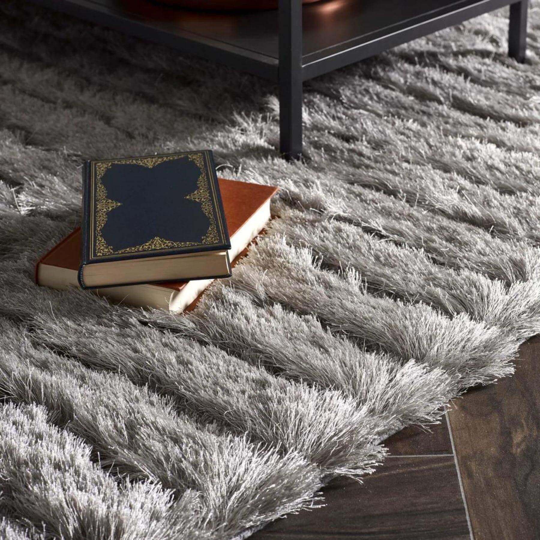 Carved Glamour Silver Grey Shaggy Rug - Bargainia.com - 5026134514881 - CRVGLA_SILVER_080X150