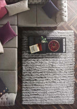 Carved Glamour Silver Grey Shaggy Rug - Bargainia.com - 