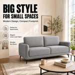 Brixton Grey Linen Look Fabric 3 Seater Sofa, Modern Couch with Foam Cushions and Black Steel Legs