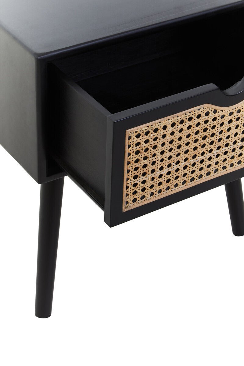 Cebu Black Side Table with Rattan Drawer - Bargainia.com - 5018705952727