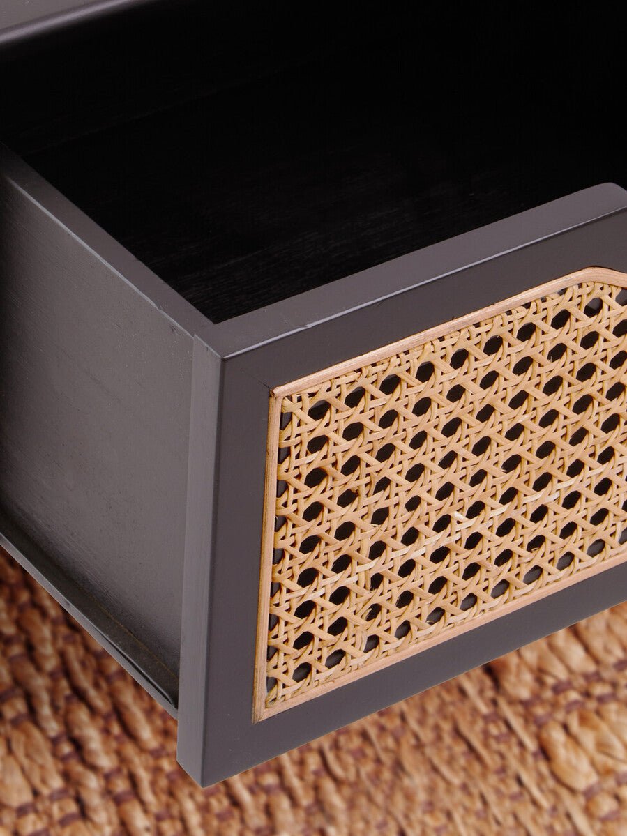 Cebu Black Side Table with Rattan Drawer - Bargainia.com - 5018705952727