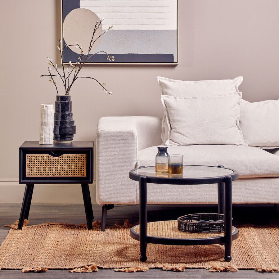 Cebu Black Side Table with Rattan Drawer - Bargainia.com - 5018705952727