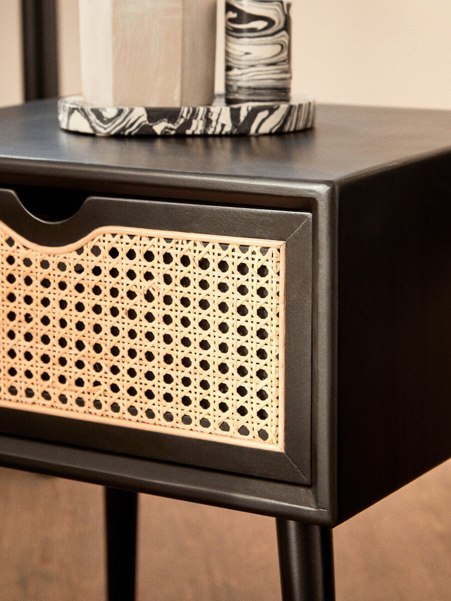 Cebu Black Side Table with Rattan Drawer - Bargainia.com - 5018705952727