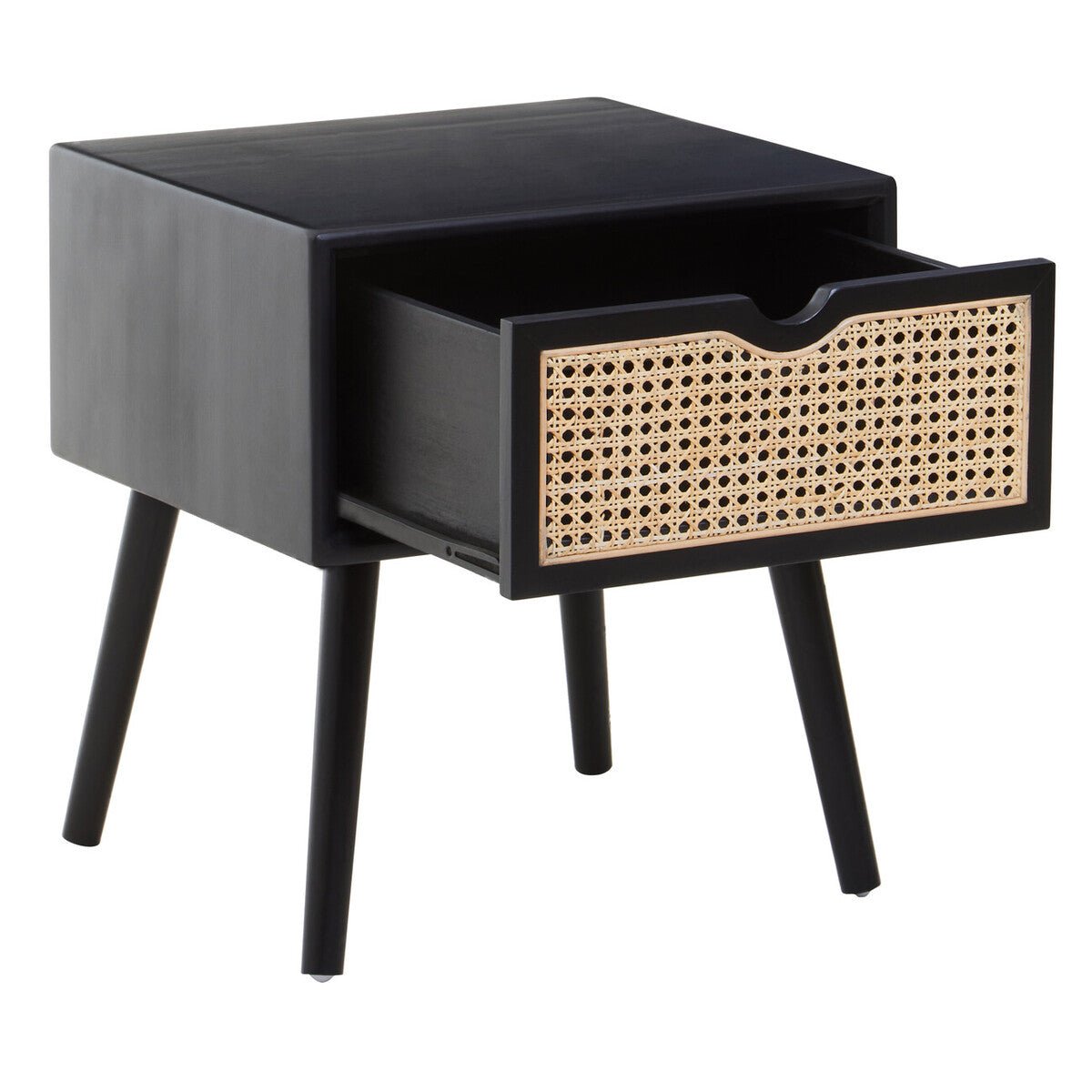 Cebu Black Side Table with Rattan Drawer - Bargainia.com - 5018705952727