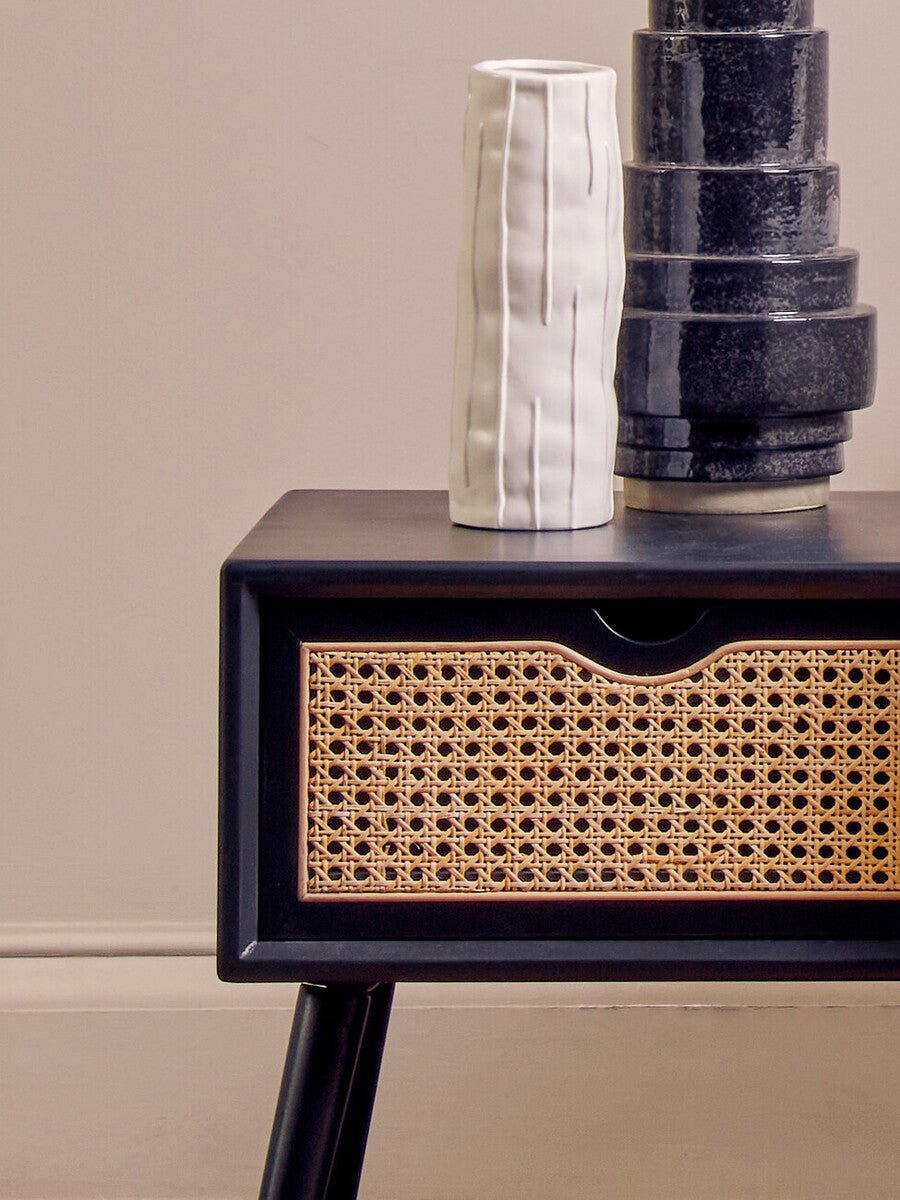 Cebu Black Side Table with Rattan Drawer - Bargainia.com - 5018705952727