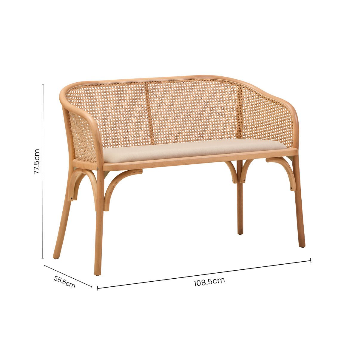 Cebu Natural Cane and Beech Wood Bench with Backrest - Bargainia.com - 5018705994352