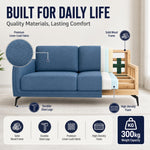 Brixton Blue Fabric Sofa, 3 Seater Linen Look Settee with Solid Wood Frame, Foam Cushions and Steel Legs