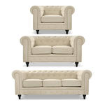 Chesterfield Sofa Suite - Cream Velvet - Bargainia.com - 
