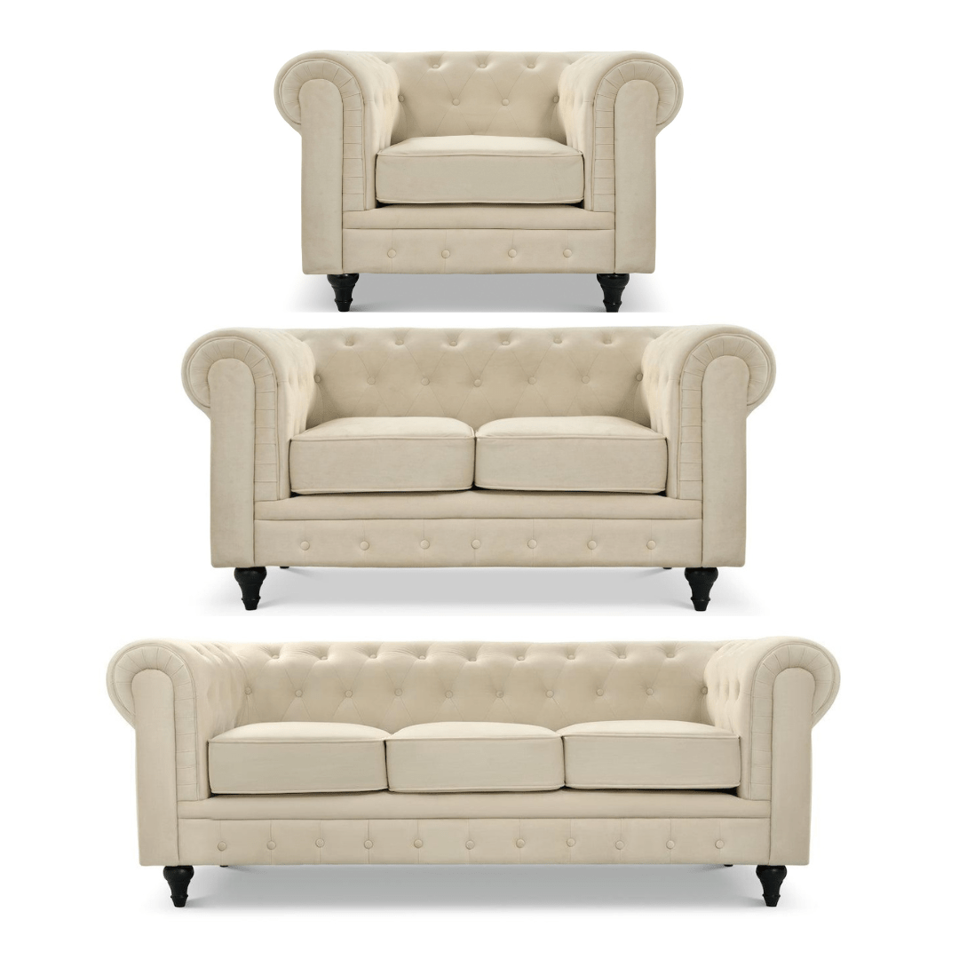 Chesterfield Sofa Suite - Cream Velvet - Bargainia.com - 5056536103772 - H - 8200 - VLV - BE - S321