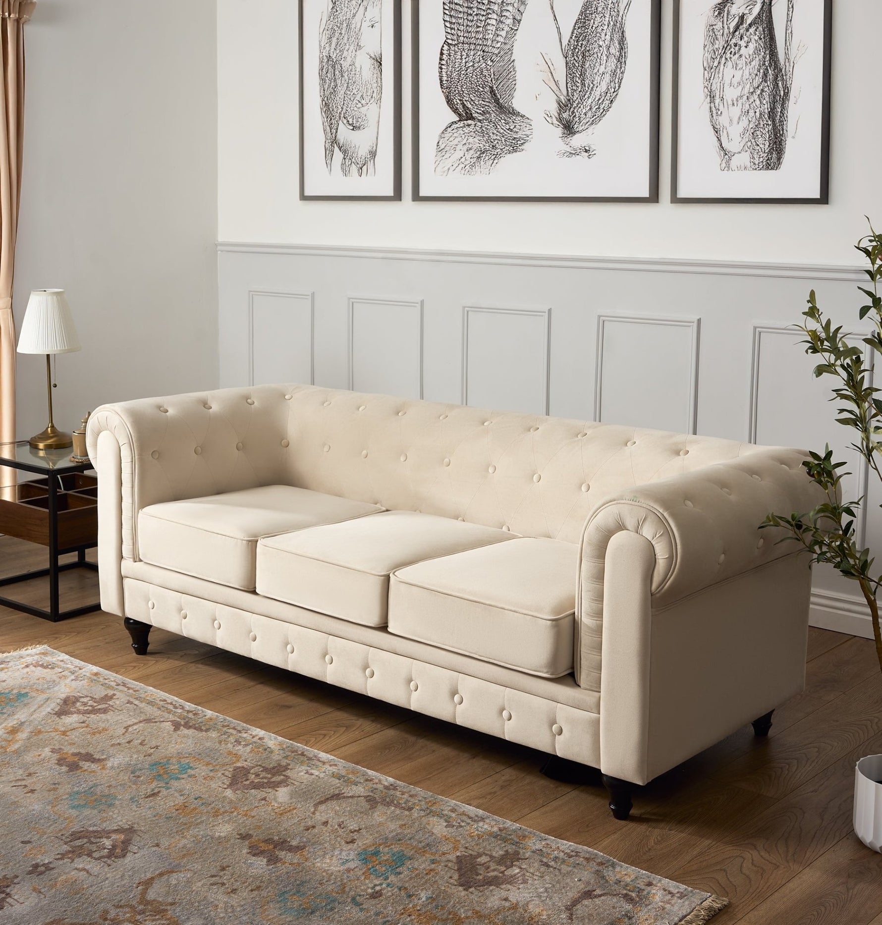 Chesterfield Sofa Suite - Cream Velvet - Bargainia.com - 
