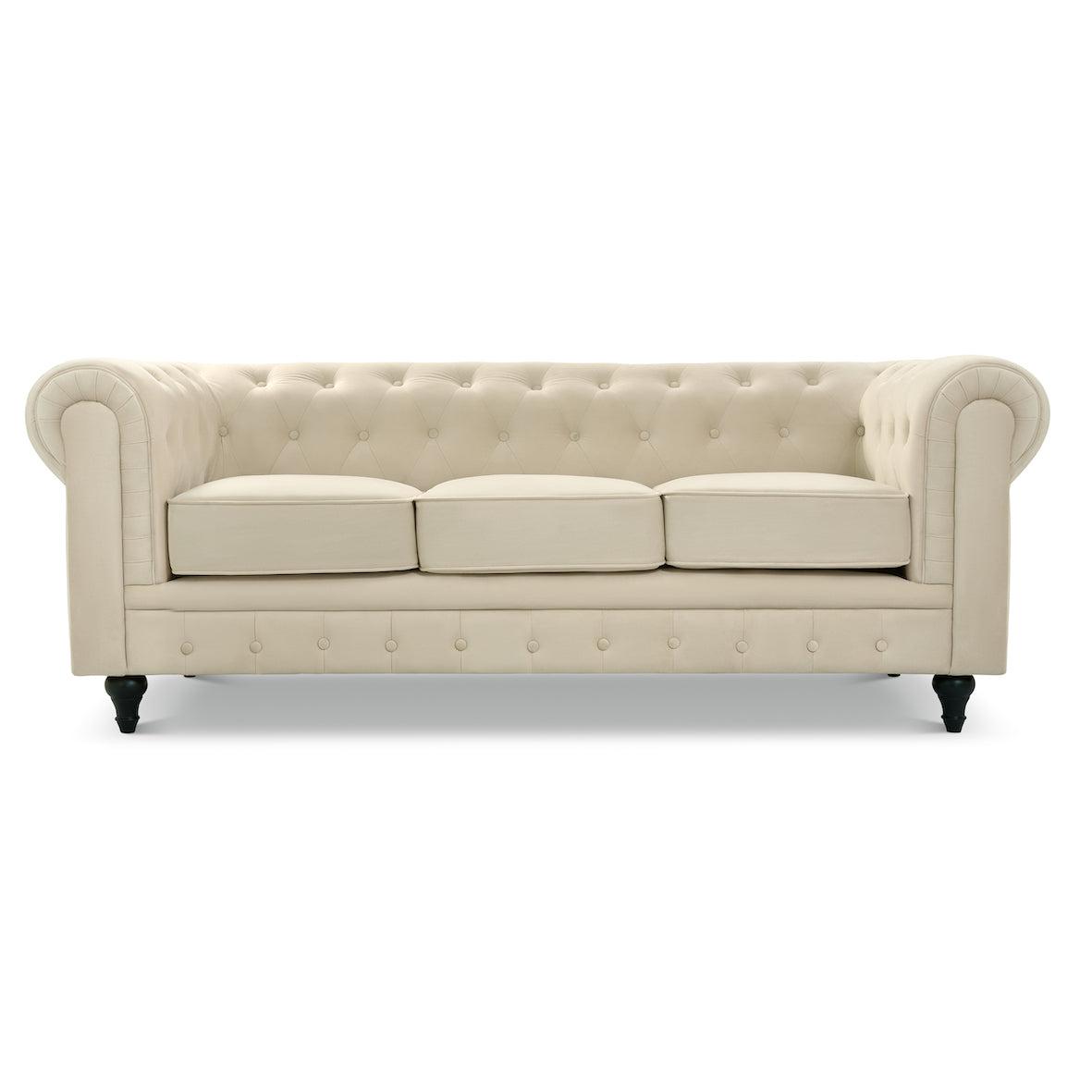 Chesterfield Sofa Suite - Cream Velvet - Bargainia.com - 