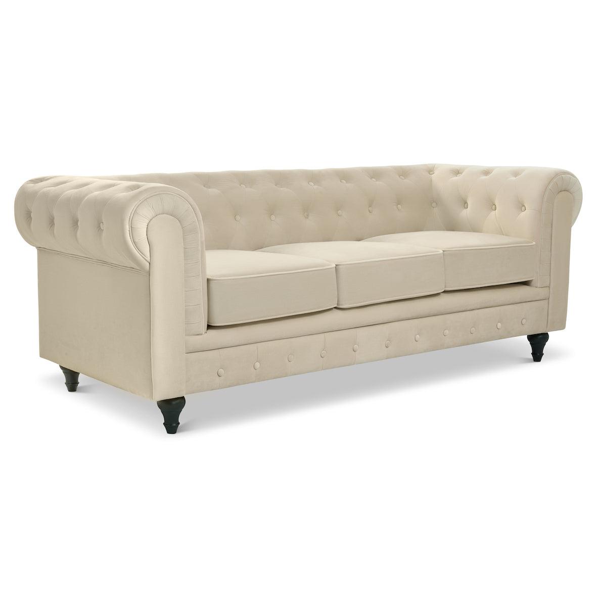 Chesterfield Sofa Suite - Cream Velvet Furniture Bargainia