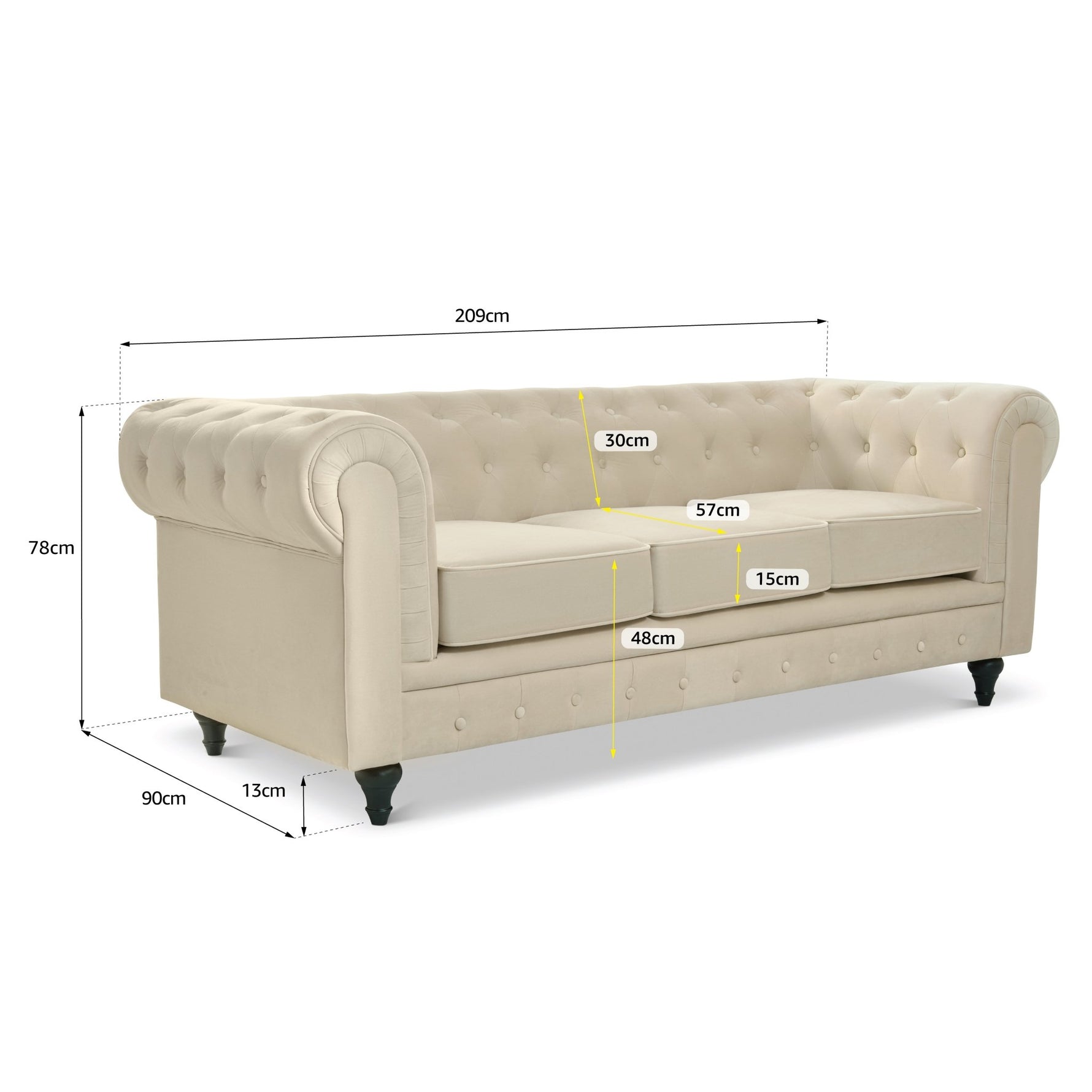 Chesterfield Sofa Suite - Cream Velvet - Bargainia.com - 