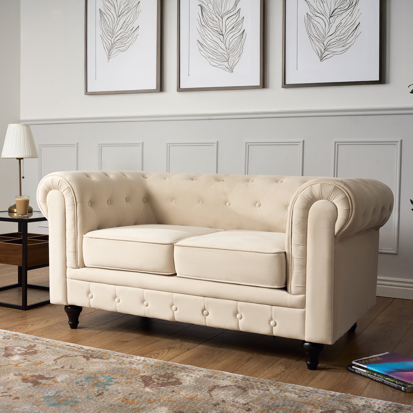 Chesterfield Sofa Suite - Cream Velvet - Bargainia.com - 
