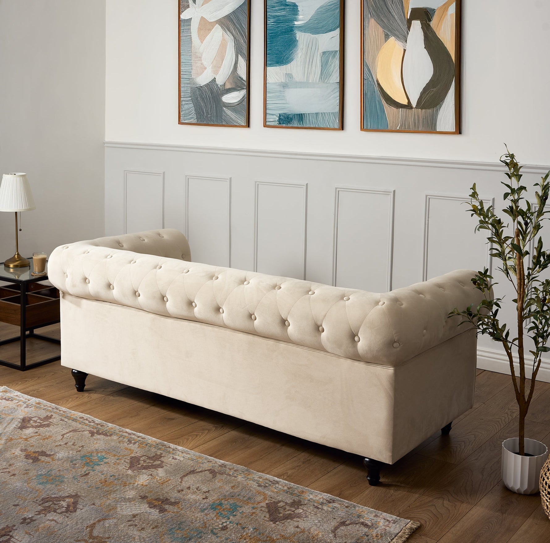 Chesterfield Sofa Suite - Cream Velvet - Bargainia.com - 