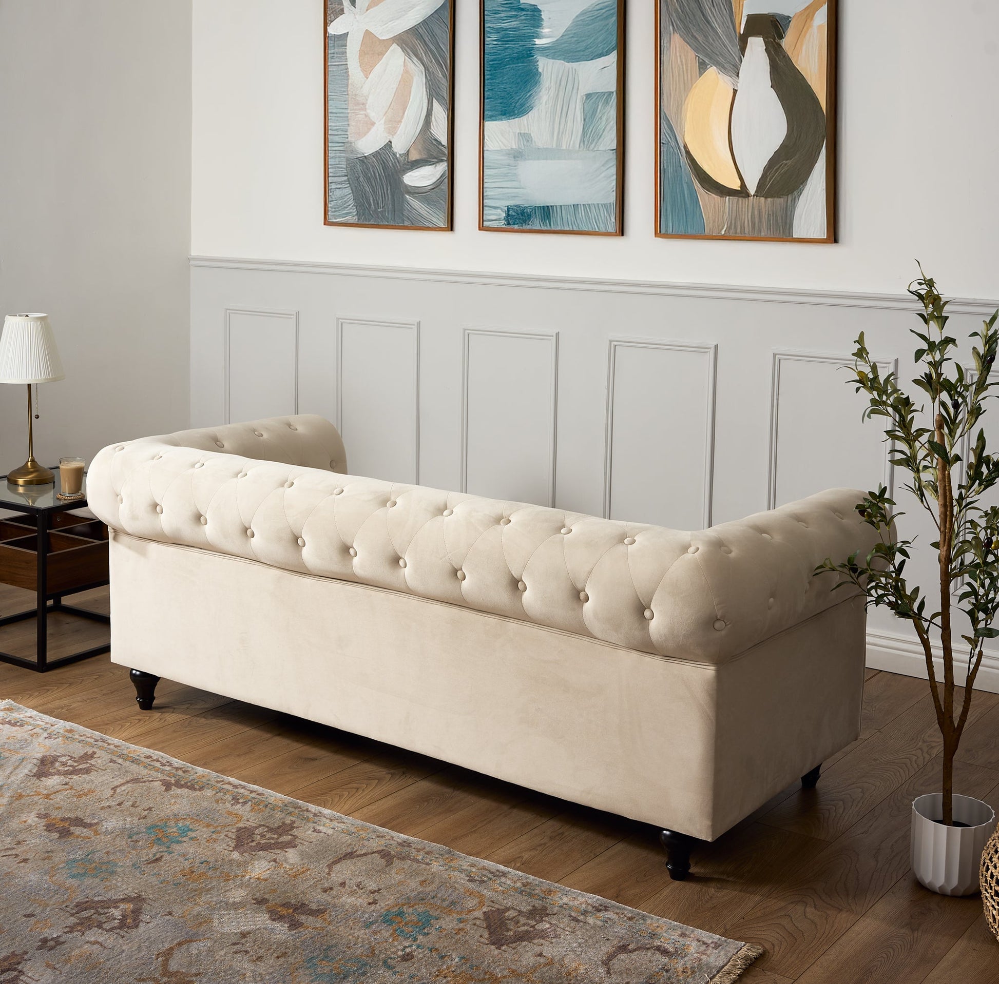 Chesterfield Sofa Suite - Cream Velvet Furniture Bargainia