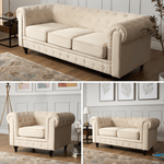Chesterfield Sofa Suite - Cream Velvet - Bargainia.com - 