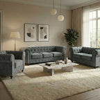 Chesterfield Sofa Suite - Grey Velvet - Bargainia.com - 5056536103703