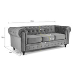 Chesterfield Sofa Suite - Grey Velvet - Bargainia.com - 