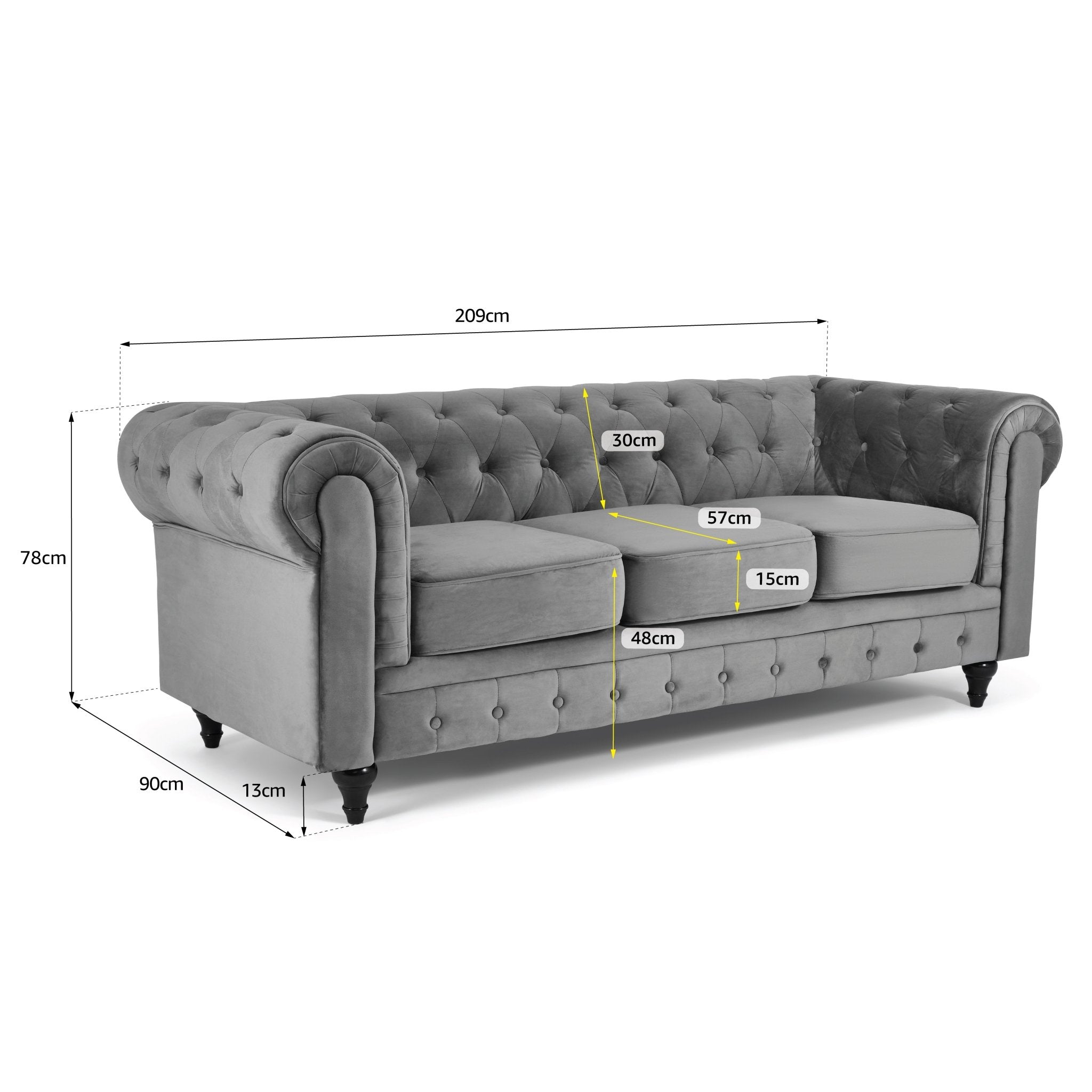 Chesterfield Sofa Suite - Grey Velvet