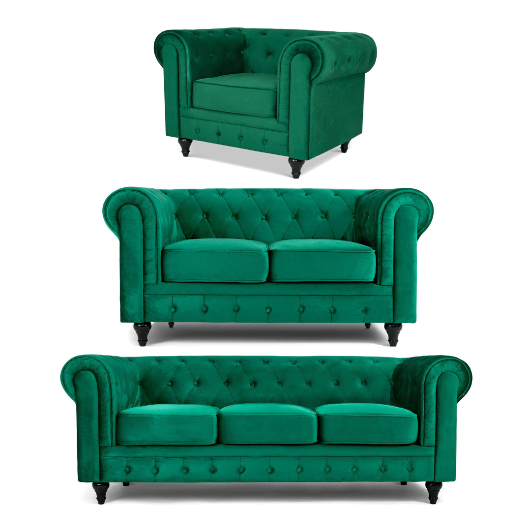 Chesterfield Sofa Suite - Jade Green Velvet - Bargainia.com - 5056536103697 - H - 8200 - VLV - GN - S321