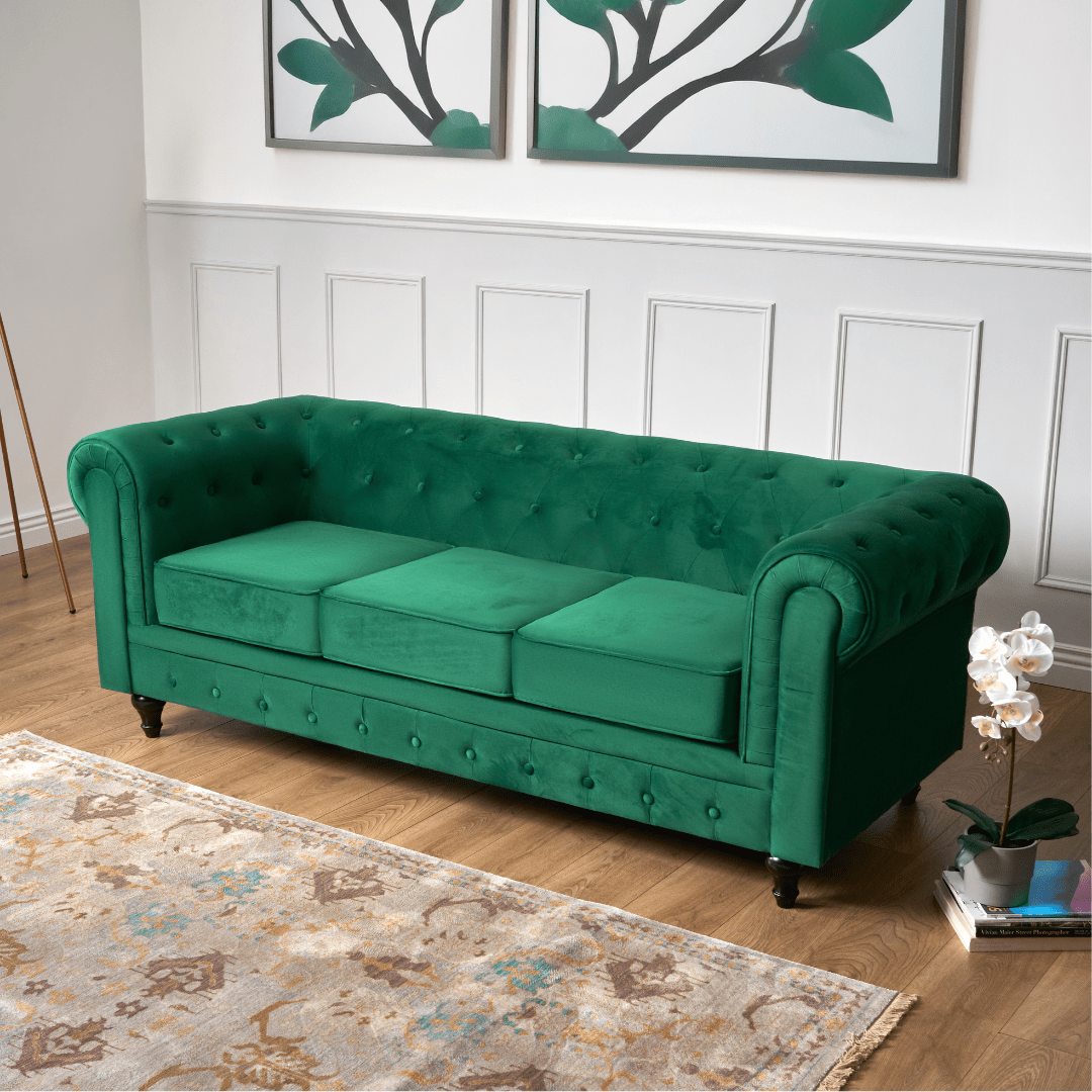 Chesterfield Sofa Suite - Jade Green Velvet - Bargainia.com - 