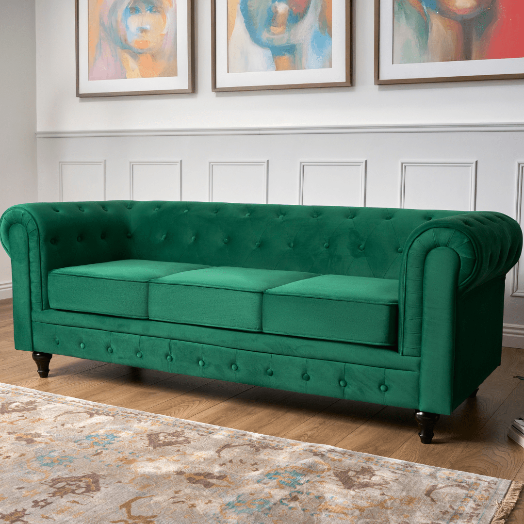 Chesterfield Sofa Suite - Jade Green Velvet Furniture Bargainia