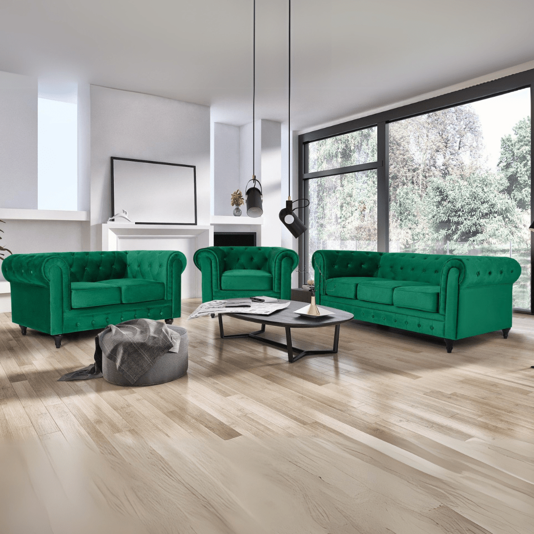 Chesterfield Sofa Suite - Jade Green Velvet - Bargainia.com - 