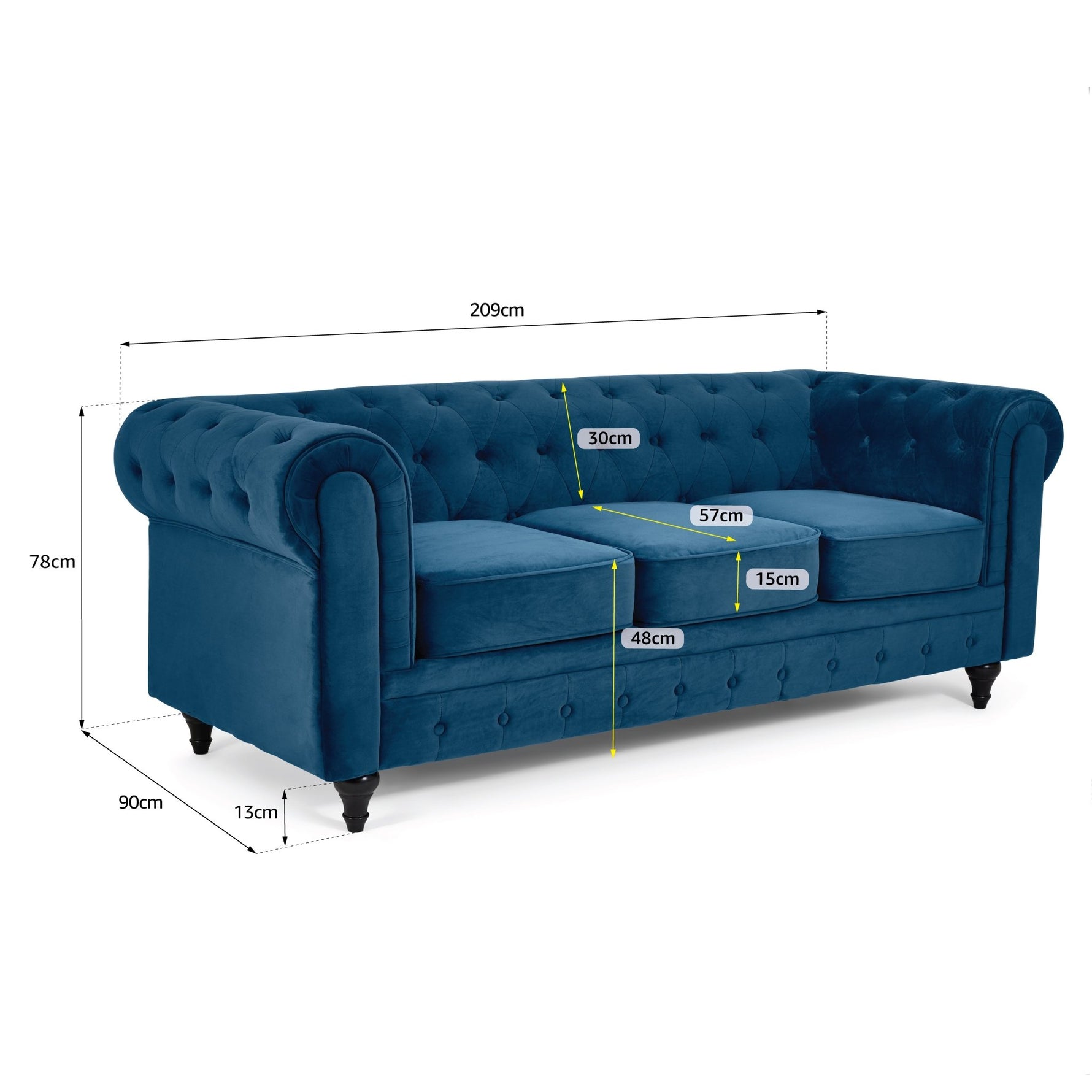 Chesterfield Sofa Suite - Navy Blue Velvet - Bargainia.com - 