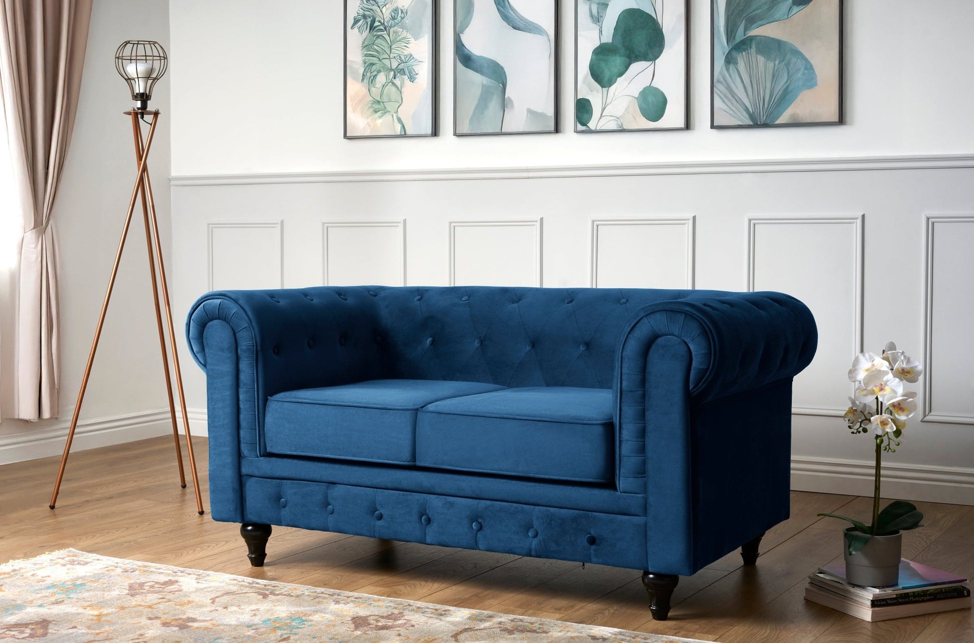 Chesterfield Sofa Suite - Navy Blue Velvet Furniture Bargainia