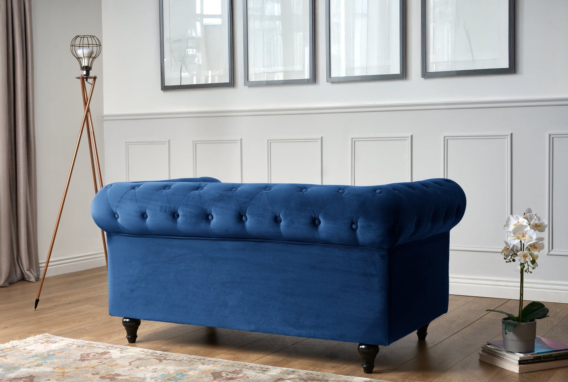 Chesterfield Sofa Suite - Navy Blue Velvet Furniture Bargainia