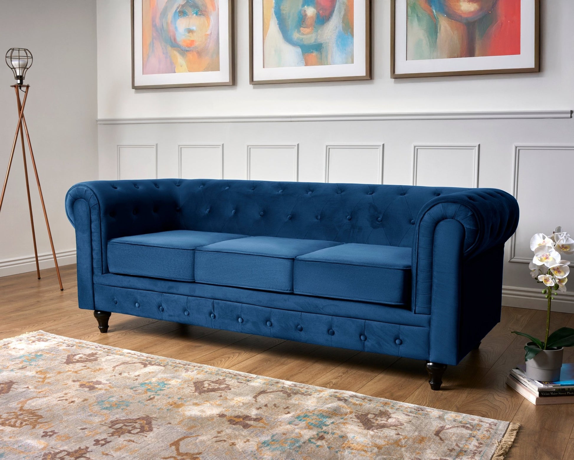 Chesterfield Sofa Suite - Navy Blue Velvet Furniture Bargainia