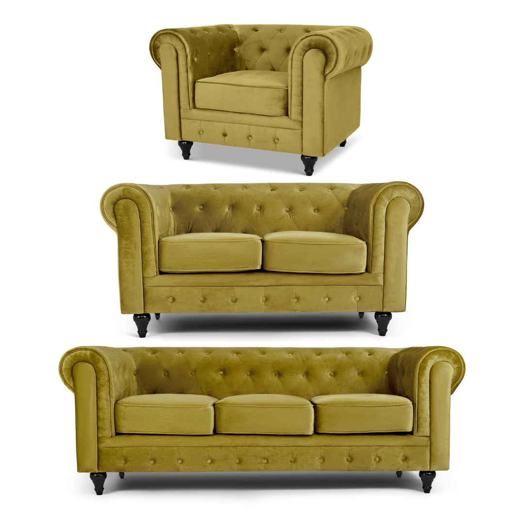 Chesterfield Sofa Suite - Olive Gold Velvet - Bargainia.com - 
