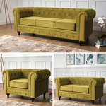 Chesterfield Sofa Suite - Olive Gold Velvet - Bargainia.com - 