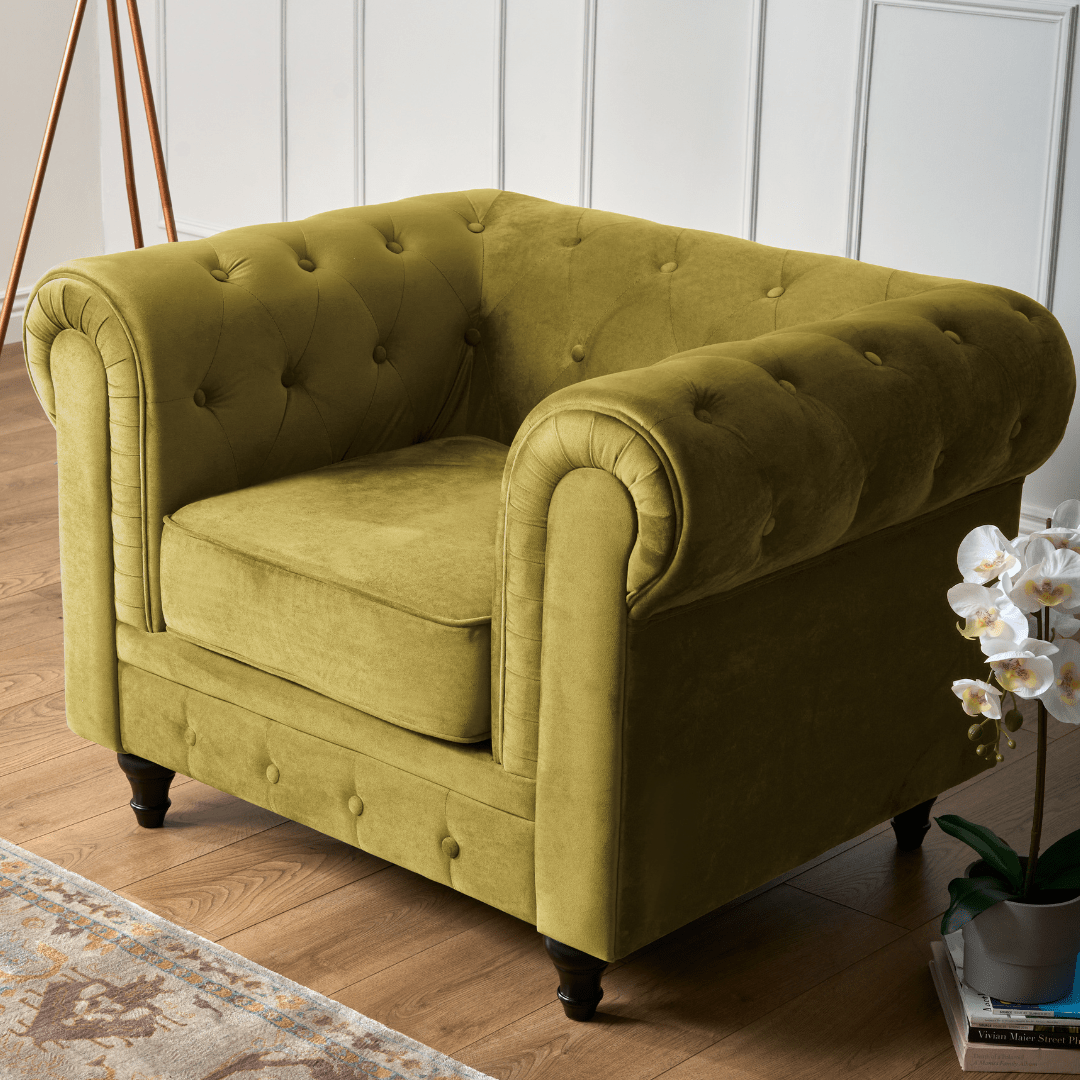 Chesterfield Sofa Suite - Olive Gold Velvet - Bargainia.com - 