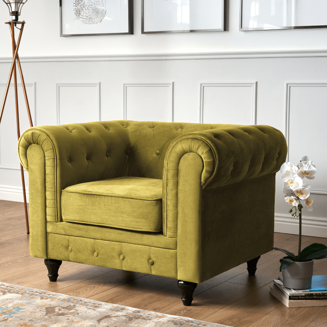 Chesterfield Sofa Suite - Olive Gold Velvet - Bargainia.com - 